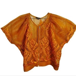 for HER nyc Orange Front Zipper Jacket Blouse Women's‎ XL Y2K Eye Catcher!!